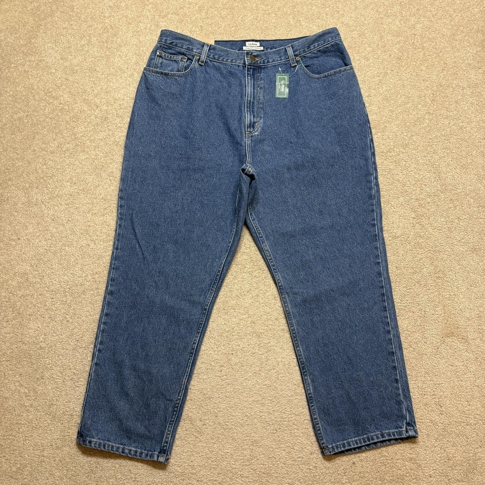 LL Bean Double L Jeans NWT Womens 18 Petite 36x29.5 Blue High Rise Relaxed Denim